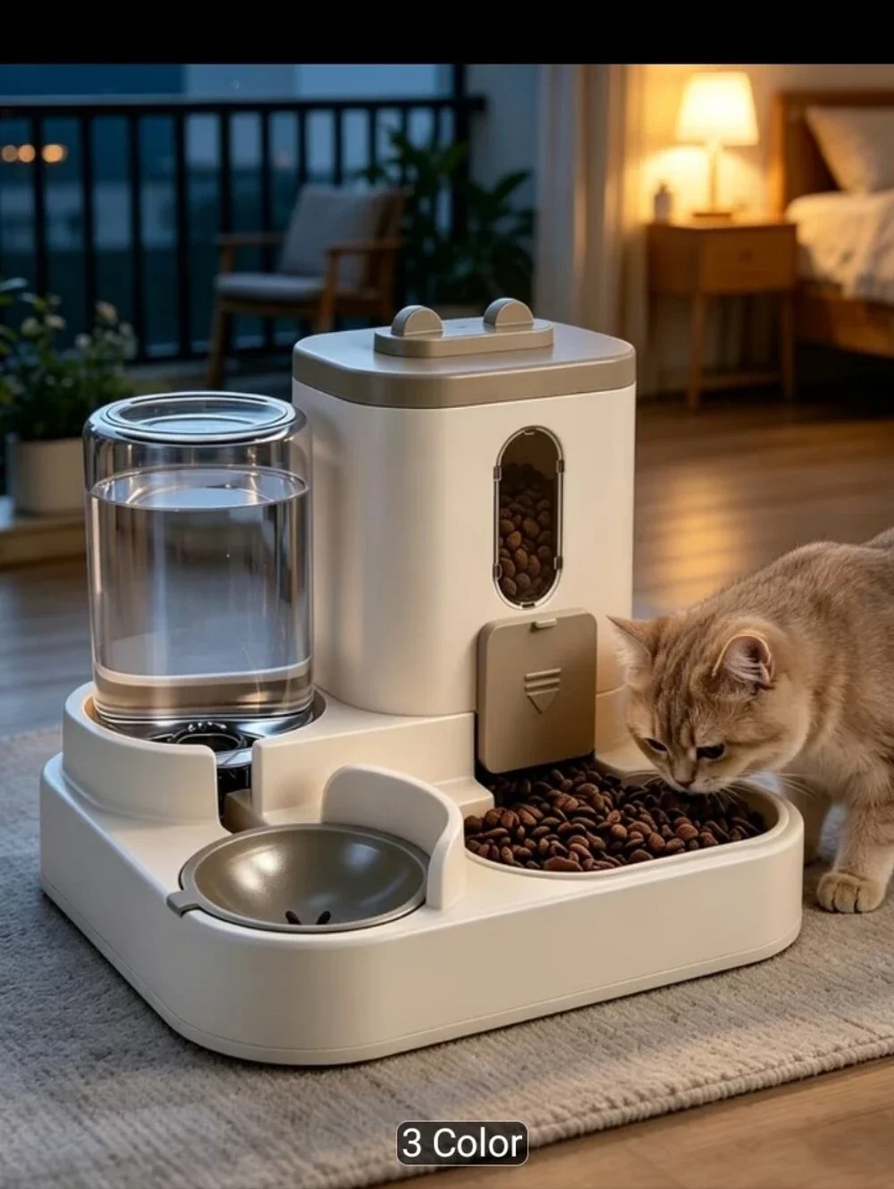 Cat Automatic 2 In 1 Food and Water Dispenser In White/Grey